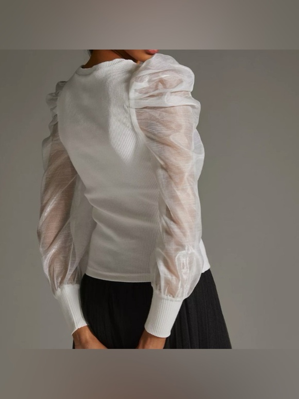 Anthropologie Dolan Puff Sleeve Ribbed Top White Organza NWOT Small - Picture 2 of 4
